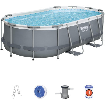 Каркасный бассейн BESTWAY POWER STEEL 427х250х100см, 7250л + фильтр-насос 2006 л/ч, лестница
