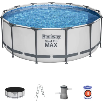 Каркасный бассейн BESTWAY STEEL PRO MAX 5618W 396х122см, 12690л, фильтр-насос 3028л/ч, лестница, тент
